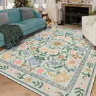 Stacy Washable Floral Vintage Botanical Green Rug Area Rugs Lahome 8' x 10'