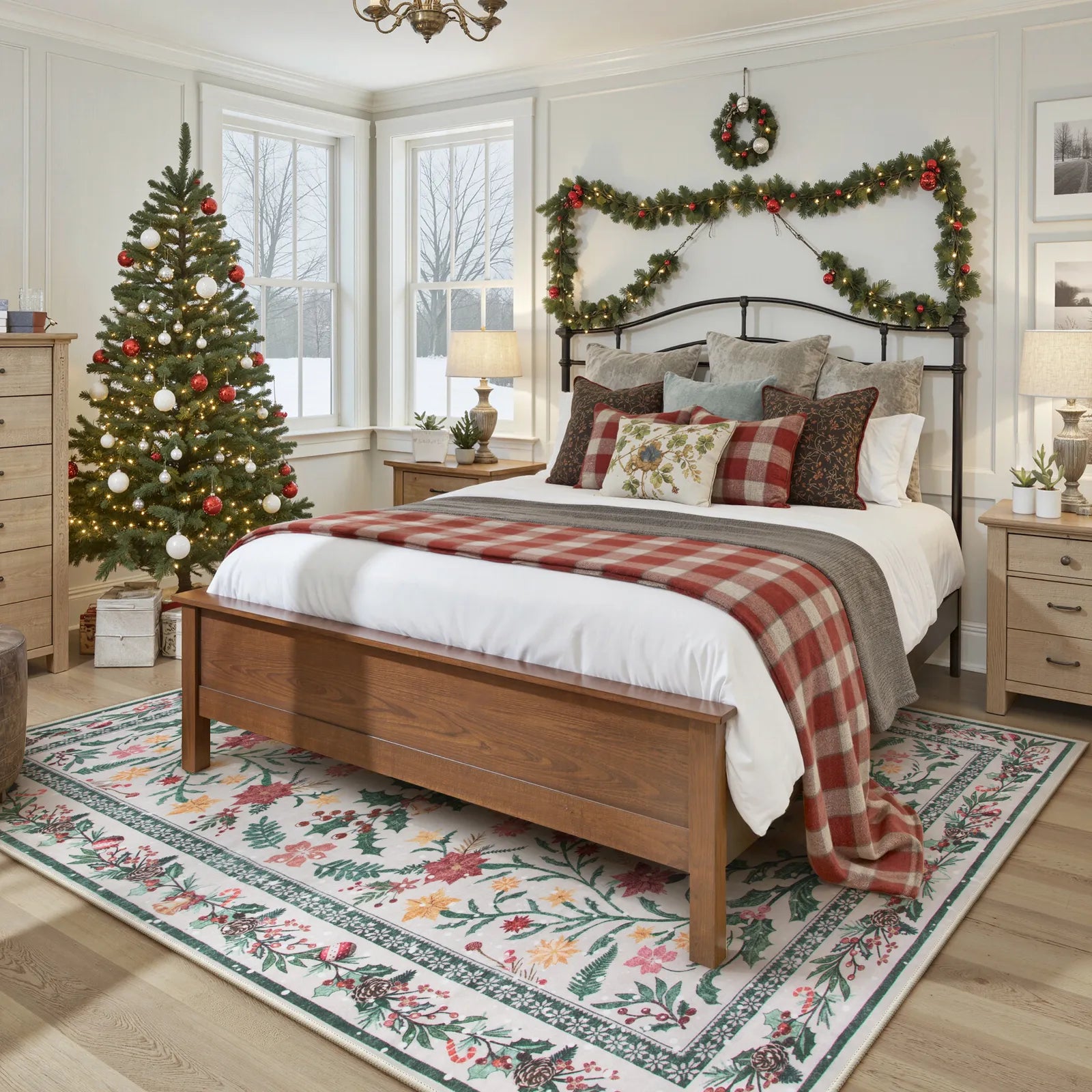 Sylvie Christmas Washable Boho Modern Parisian Garden Floral Ivory Rug Area Rugs Lahome