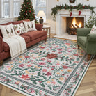 Sylvie Christmas Washable Boho Modern Parisian Garden Floral Ivory Rug Area Rugs Lahome