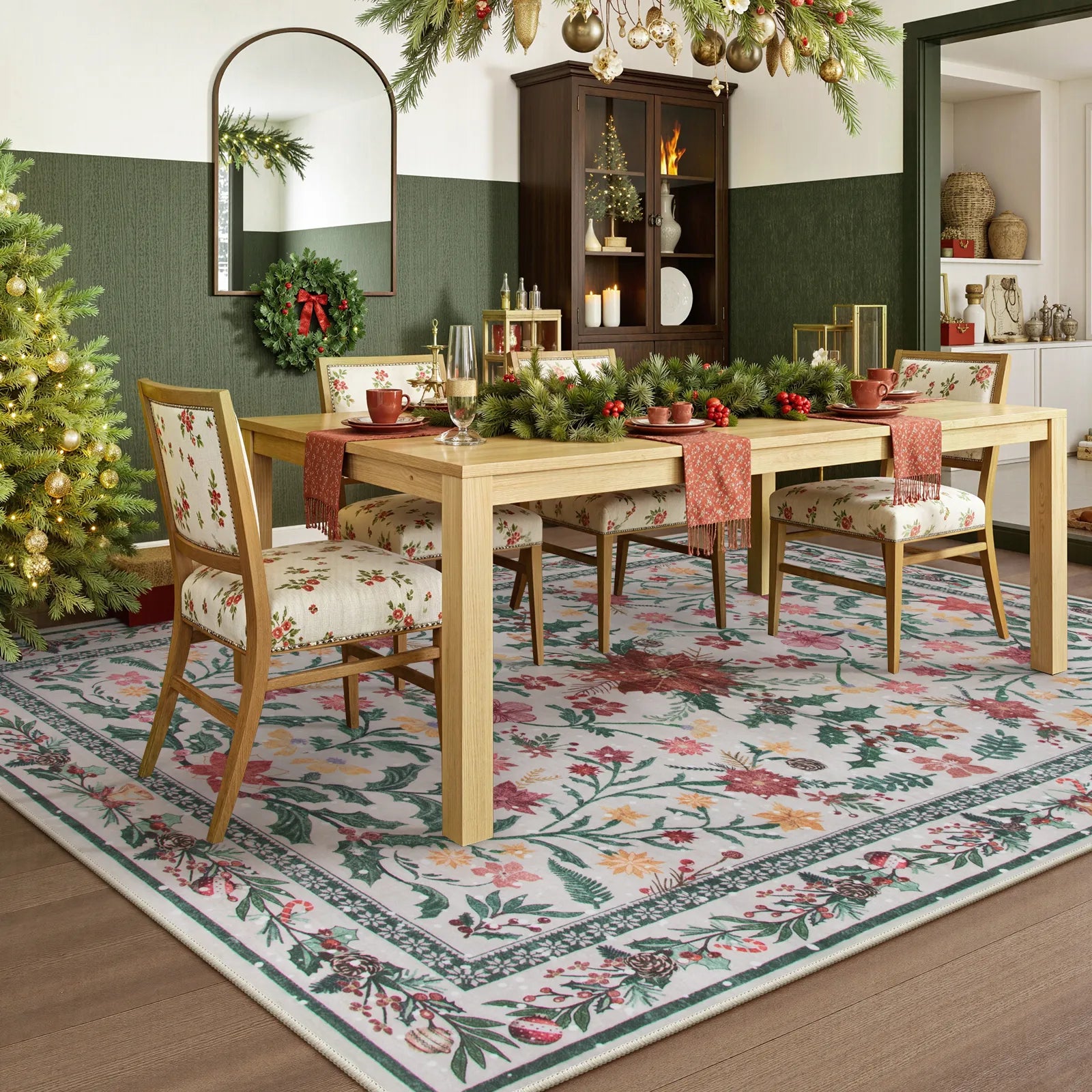 Sylvie Christmas Washable Boho Modern Parisian Garden Floral Ivory Rug Area Rugs Lahome