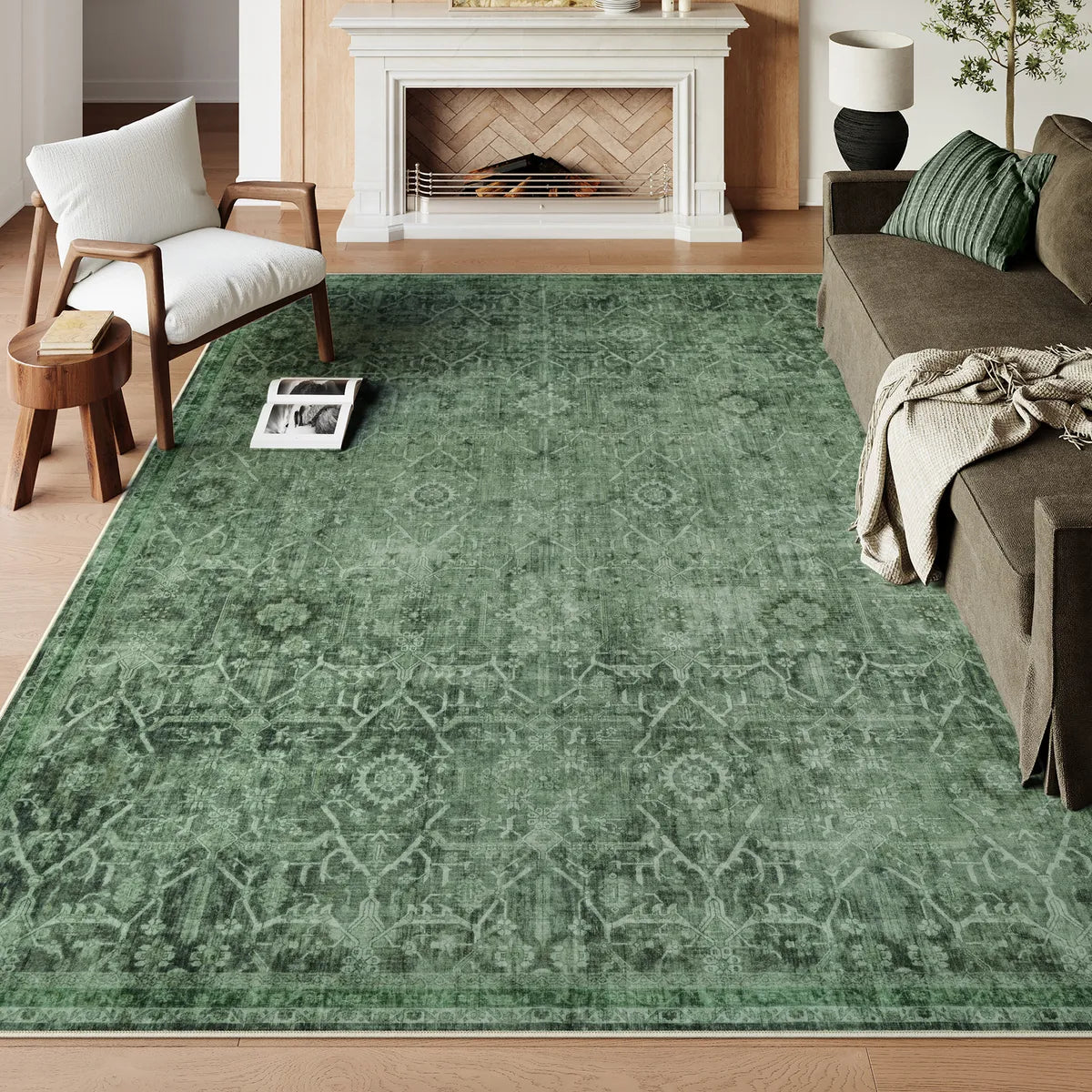 Velora Washable Vintage Dark Green Rug Area Rugs Lahome 8' x 10'
