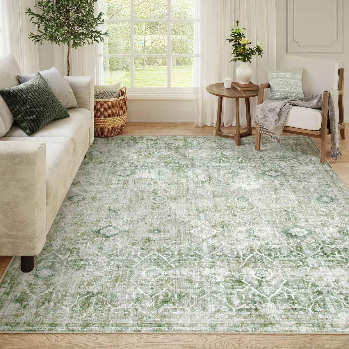 Velora Washable Vintage Green Rug Area Rugs Lahome 8' x 10'