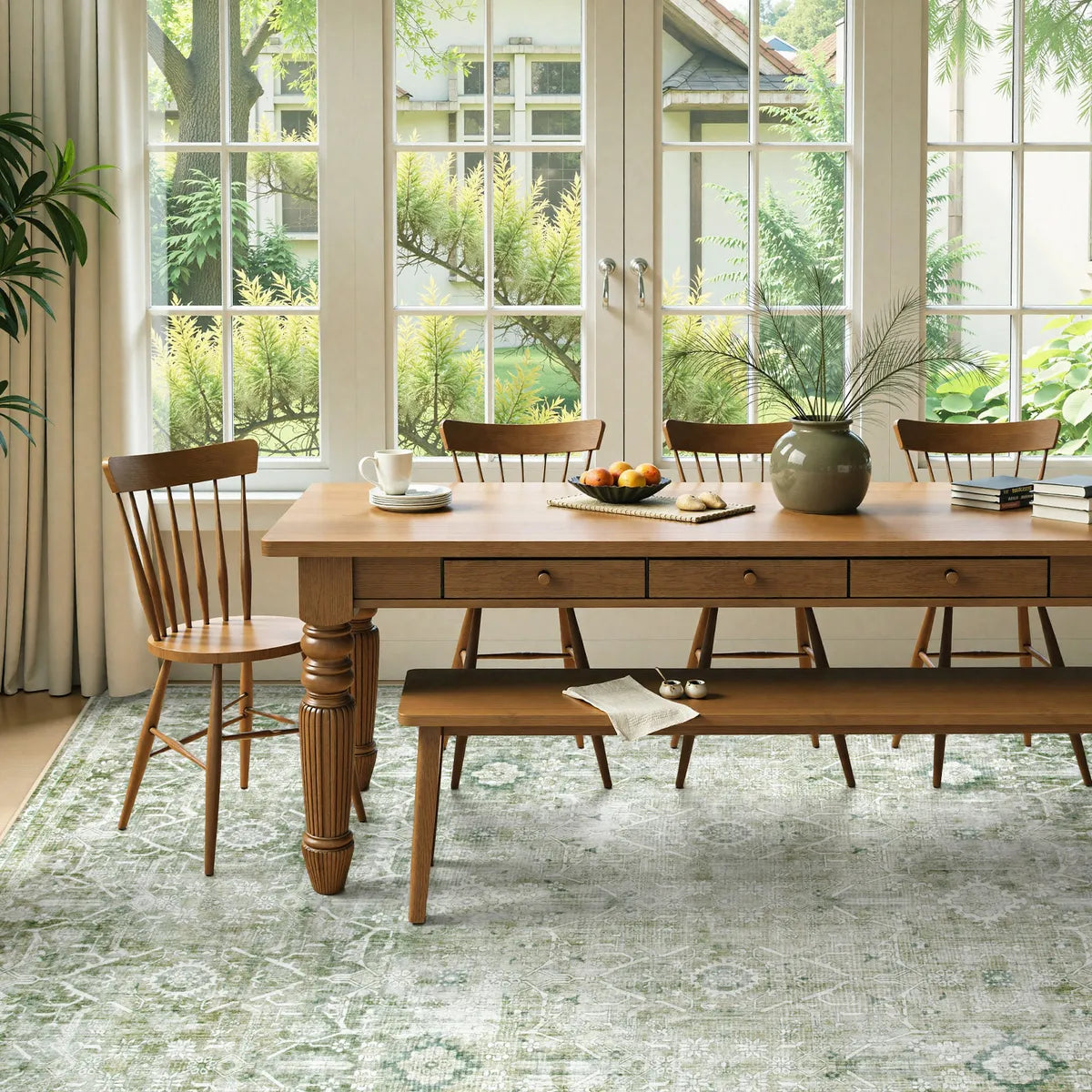 Velora Washable Vintage Green Rug Area Rugs Lahome