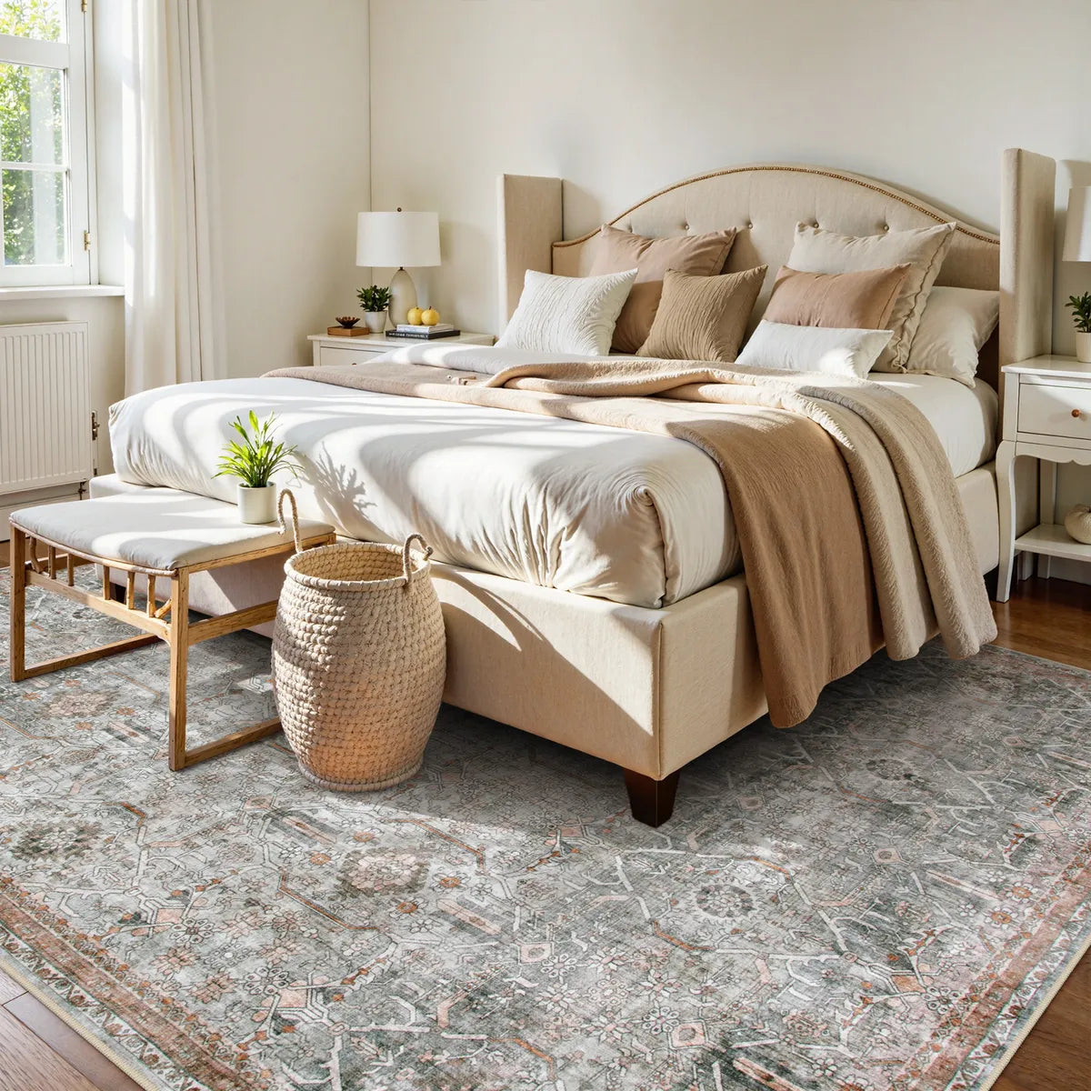 Velora Washable Vintage Grey Rug Area Rugs Lahome 8' x 10'