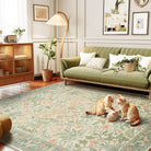 Verena Washable Vintage Floral Butterfly Sage Green Rug Area Rugs Lahome