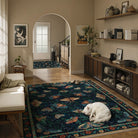 Villette Washable Vintage Botanical Insect Blue Rug Area Rugs Lahome