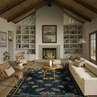 Villette Washable Vintage Botanical Insect Blue Rug Area Rugs Lahome