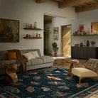 Villette Washable Vintage Botanical Insect Blue Rug Area Rugs Lahome