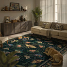 Villette Washable Vintage Botanical Insect Green Rug Area Rugs Lahome