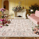 Aurelie Washable Vintage Boho Floral Pink Rug Area Rugs Lahome 8' x 10'