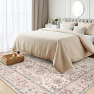 Aurelie Washable Vintage Boho Floral Pink Rug Area Rugs Lahome