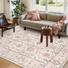 Aurelie Washable Vintage Boho Floral Pink Rug Area Rugs Lahome