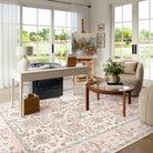 Aurelie Washable Vintage Boho Floral Pink Rug Area Rugs Lahome