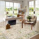 Aurelie Washable Vintage Boho Floral Green Rug Area Rugs Lahome