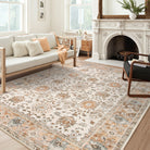 Aurelie Washable Vintage Boho Floral Orange Rug Area Rugs Lahome 8' x 10'