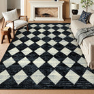 Zelie Washable Modern Geometric Diamond Checkered Black Rug Clearance Rugs Lahome 8' x 10'