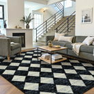 Zelie Washable Modern Geometric Diamond Checkered Black Rug Clearance Rugs Lahome