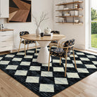 Zelie Washable Modern Geometric Diamond Checkered Black Rug Clearance Rugs Lahome
