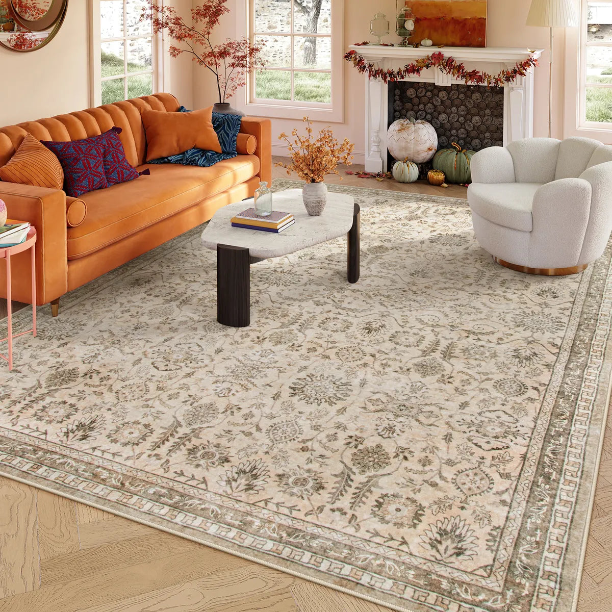 Mirae Washable Vintage Persian Ivory Rug Area Rugs Lahome