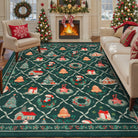 Ondule Christmas Washable Wreath Tree Plaid Ivory Green Rug Area Rugs Lahome 5' x 7'