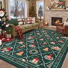Ondule Christmas Washable Wreath Tree Plaid Ivory Green Rug Area Rugs Lahome 8' x 10'
