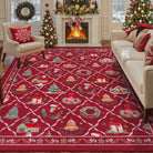 Ondule Christmas Washable Wreath Tree Plaid Ivory Red Rug Area Rugs Lahome