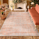 Audrey Washable Modern Neutral Floral Pink-Orange Rug Area Rugs Lahome