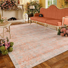 Audrey Washable Modern Neutral Floral Pink-Orange Rug Area Rugs Lahome 8' x 10'
