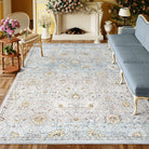 Flavie Washable Boho Modern Parisian Floral Aesthetic Blue/Grey Rug Area Rugs Lahome
