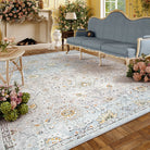Flavie Washable Boho Modern Parisian Floral Aesthetic Blue/Grey Rug Area Rugs Lahome 8' x 10'