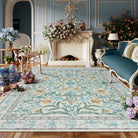 Sylvie Washable Boho Modern Parisian Garden Floral Blue Rug Area Rugs Lahome 8' x 10'