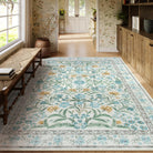 Sylvie Washable Boho Modern Parisian Garden Floral Blue Rug Area Rugs Lahome
