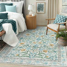 Sylvie Washable Boho Modern Parisian Garden Floral Blue Rug Area Rugs Lahome