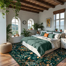 Elowen Washable Boho Forest Botanical Dark Green Rug Rugs Lahome