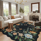 Flore Washable Boho Modern Parisian Floral Black Rug Area Rugs Lahome 8' x 10'