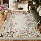 Solene Washable Modern Blooming Floral Garden Beige Rug Area Rugs Lahome