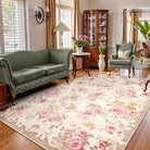 Nina Washable Romantic Vintage Floral Rose Garden Pink and Beige Rug Area Rugs Lahome 8' x 10'