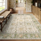 Aurelie Washable Vintage Boho Floral Green Rug Area Rugs Lahome 8' x 10'