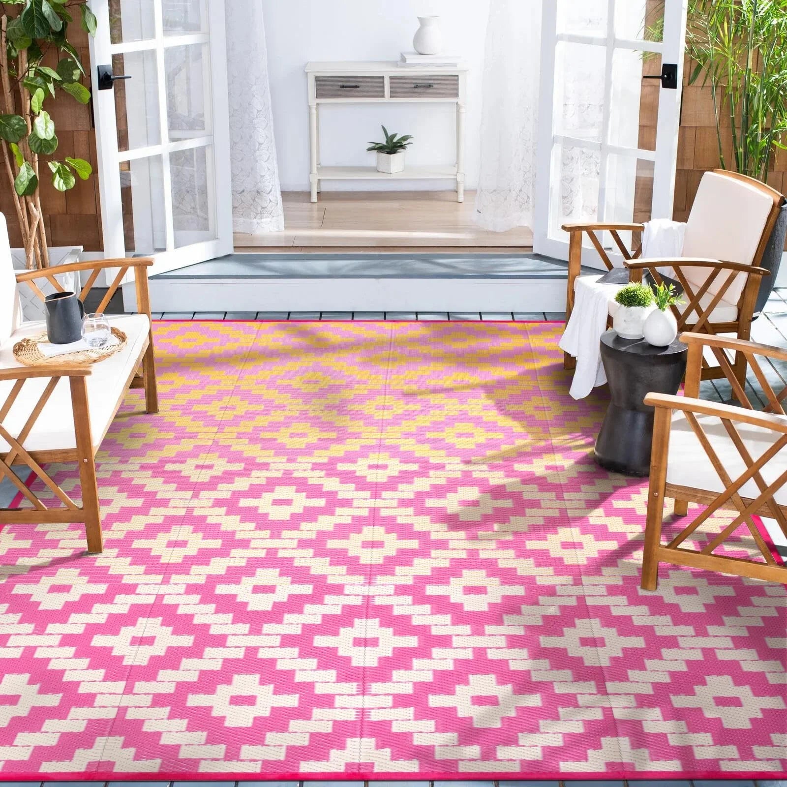 Moynesa Large Outdoor Rug, Waterproof Patio Rug Reversible Indoor Outdoor Rug Lightweight Plastic Straw Rug for Camping RV Deck Porch Balcony Picnic Tent Walmart Walmart 8' x 10' Moynesa-Orange/Pink