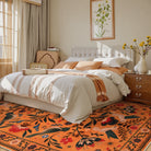 Rosalie Washable Boho Birdsong Floral Garden Orange Rug Area Rugs Lahome