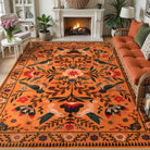 Rosalie Washable Boho Birdsong Floral Garden Orange Rug Area Rugs Lahome 9' x 12'