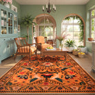 Rosalie Washable Boho Birdsong Floral Garden Orange Rug Area Rugs Lahome