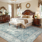 Alene Washable Vintage Medallion Floral Blue Rug Area Rugs Lahome