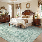 Alene Washable Vintage Medallion Floral Green Rug Area Rugs Lahome