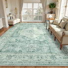 Alene Washable Vintage Medallion Floral Green Rug Area Rugs Lahome 9' x 12'