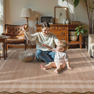 Brise Washable Farmhouse Scalloped Oat Beige Rug Rugs Lahome