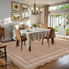 Brise Washable Farmhouse Scalloped Oat Beige Rug Rugs Lahome