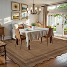 Brise Washable Farmhouse Scalloped Mocha Brown Rug Rugs Lahome