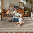 Brise Washable Farmhouse Scalloped Charcoal Grey Rug Rugs Lahome