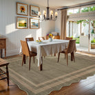 Brise Washable Farmhouse Scalloped Olive Green Rug Rugs Lahome